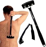 Rückenrasierer für Männer (DIY) – Faltbarer & Körper-Haarschneider für nasses oder trockenes Rückenhaar, ergonomischer Griff, doppelseitige Rasierklingen, inkl. Ersatzklingen