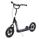 HOMCOM Kinderroller mit Hinterbremse Kickscooter 12 Zoll Tretroller Roller Scooter Cityroller für Kinder Kickboard Höhenverstellbar Stahl Eva Schwarz 120 x 52 x 80-88 cm