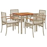 QJBSAVVA Lounge Gartenmöbel Gartenmöbel Set Terassenmöbel Außen Bierzeltgarnitur Klein - 5-TLG. Garten-Essgruppe mit Kissen Beige Poly Rattan für Balkon Außen Garten Terrasse