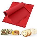 Silikon Backmatte, 2 Stück Antihaftbeschichtet Backblech Rollmatte Groß Roll Kuchen Matte Rutschfest Swiss Roll Backblech Biskuitrolle Backform für Kochen, Backen, Keksen (Rot)