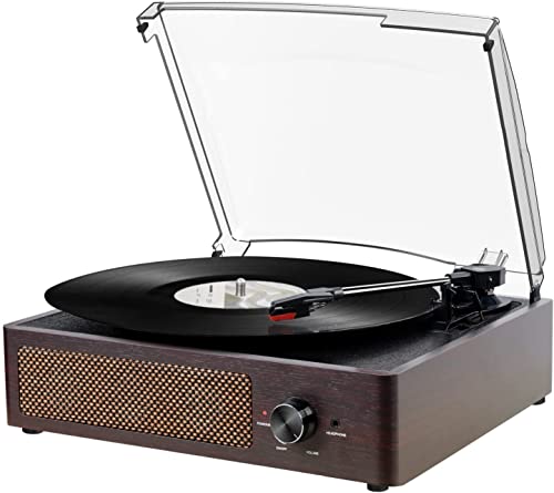 Tragbarer Bluetooth-Plattenspieler mit DREI Geschwindigkeiten (33 1/3, 45 und 78 Uhr), Vintage-Vinyl-Plattenspieler mit integrierten Stereo-Lautsprechern, unterstützt RCA/Kopfhöreranschluss Braun