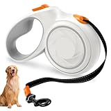 Hundeleine große Hunde, Flexi Leine 5m Weiß Ausziehbare Rollleine bis 50kg Hundeleine Flexi Leine große Hunde Verhedderungsfrei mit Bremsfunktion Bequemer Griff Robust für Unterwegs
