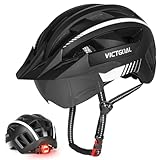 VICTGOAL Fahrradhelm MTB Mountainbike Helm mit magnetischem Visier Abnehmbarer Sonnenschutzkappe und LED Rücklicht Radhelm Rennradhelm für Erwachsenen Herren Damen (L: 57-61cm, Black White)
