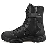 QUNLON Einsatzstiefel Herren Kampfstiefel Komfort Springerstiefel Militär Stiefel mit Reissverschluss Tactical Boots Schwarz SN307-B-43EU