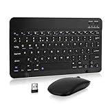 MAYPHY Tragbare Bluetooth-Tastatur und -Maus mit Hintergrundbeleuchtung, wiederaufladbare Mini-Tastatur, kabellose Tastaturen für iPad/Tablets/iOS/Android/Windows, Deutsches QWERTZ-Layout, Schwarz