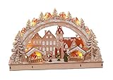 Spetebo LED Holz Schwibbogen 45x28 cm - Motiv Weihnachtsmarkt - Lichterbogen Fensterdeko beleuchtet