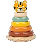 small foot Stapelturm Tiger 'Safari' moderndes 7-teiliges Steckspiel mit 5 farbigen Holzringen, ab 12 Monaten, 11706