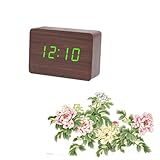 HOLIDYOYO Holz-Digitaluhr Digitale Tischuhr Schlafzimmer wecker kabellos Schreibtisch Batterie Digitaluhr Nachttisch LED batteriebetriebene Tischuhr Hölzern Brown