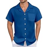 SRZYMJ Henley Shirt Herren Kurzarm Sommer T-Shirts Vintage Casual Tshirt Baumwolle Oberteile Mit Brusttaschen Regular Fit Blue,S Polyester,Spandex