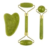 Guasha Stein, Jade Roller und GuaSha Set, aus Jade zur Gesichtsformung und Hals und Dekoltee Skincare, Gesichtsroller, Massage dermaroller