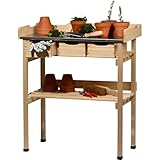 dobar® Pflanztisch mit 3 Schubladen und Ablageboden - Blumentisch aus Massivholz mit Schutzkappen - Gartentisch Outdoor mit verzinkter Arbeitsplatte - 78 x 38 x 88 cm - Natur