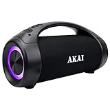 AKAI Boombox Soundblaster Ghettoblaster Bluetooth Lautsprecher Wasserdicht IPX5, 50W Bluetooth Box Tragbar Kabellos Stereo Sound, LED-Lightshow, A2DP Bluetooth 5.0 Speaker für Indoor Outdoor & Party