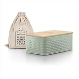 LARS NYSØM Brotkasten I Brotbox aus Metall mit Brotsack aus Leinen für langanhaltende Frische I Brotdose mit hochwertigem Bambusdeckel verwendbar als Schneidebrett I 34x18,5x13,5cm (Sage Green)