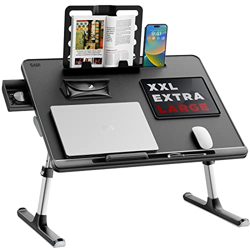 Laptop Tisch, SAIJI 60*45cm groß Desktop, Multifunktion Bett Tisch, Höhen Winkel verstellbar, mit Buchständer, Schublade, Lap Stopper, Tablet Schlitz, Bett Fußboden (Schwarz)