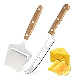 TELANKS 2 Stück Käsemesser, Käsehobel Set, 420 Edelstahl Käseschneider, Holzgriff Cheese Slicer, Käsemesser Profi Käseschneider für Weichkäse und Schnittkäse