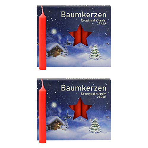 OLShop AG 2er Pack Baumkerzen rot ca. 13 x 105 mm (2 x 20 Stück) Weihnachtskerzen, Christbaumkerzen, Pyramidenkerzen