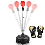 Dripex Punchingball Speedball Verstellbarer freistehender Boxsack Speed-Reflex Trainingsball für Erwachsene Kinder, Trainingsgerät für Zuhause und Fitnessstudio (Rot mit ‎Boxhandschuhen)