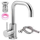 Wasserhahn Bad Edelstahl, Waschtischarmatur 360° Drehbar Waschtischarmatur Hoch mit mit Schlauch Warm/Kaltwasser Mischbatterie Waschbecken für Badezimmer WC Spül Küche Spülbecken