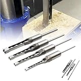 Hollow Chisel Mortise Drill Tool, Square Hole Drill Bit, 1/2' 3/8' 5/16' 1/4' for Precise Woodworking, 4PCS Square Hole Mortise Chisel Drill Bit Tools