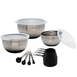 Tinlon Enamel Rührschüsseln mit Deckel, Edelstahl-Rührschüsseln mit luftdichten Deckeln für platzsparende Rührschüsseln geeignet zum Kochen, Backen, Zubereiten und Aufbewahren von Lebensmitteln