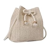 YGLEEULI Geflochtene Tasche Damen Umhängetasche, weich gewebte Stroh-Schultertasche, lässige Sommer-Strand-Handtasche, Tragetasche, Beuteltasche(Yellow)