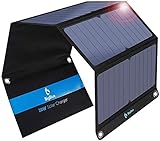 BigBlue 28W Tragbar Solar Ladegerät 2-Port USB(5V/4A insgesamt), IPX4 SunPower Solarpanel mit Digital Amperemeter und Reißverschluss zum Schutz für Wiederaufladen USB-Geräte -iPhone Android GoPro usw