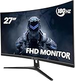 CRUA Gaming Monitor Curved Monitor - 27 Zoll FHD Curved Computer Monitor, Krümmung 1800R, VA-Panel, 180Hz,VGA Gaming Monitor, Augenpflege, Neigungsverstellung, HDMI, Schwarz