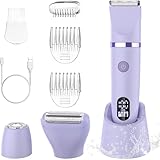 Damenrasierer für Gesicht, Achseln, Beine, Arme & Bikinizone Rasierer Elektrorasierer für Frauen Körpertrimmer Intimrasierer Bikini-Trimmer für Frauen IPX7 Wasserdicht Nass/Trocken LCD-Display Lila