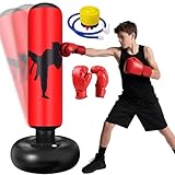 Ninonly Boxsack für Kinder mit Boxhandschuhen und Luftpumpe Punchingball Perfekt für Indoor, Outdoor, Gym ab 6 Jahre für Jungen & Mädchen im Alter Rot