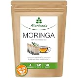 MoriVeda Moringa Oleifera Tee Herbal Kräutermischung, 20 Teebeutel, Tee aus getrockneten Moringa Blättern mit Ingwer, Lakritze und Kardamom, vegan, 20 Beutel Herbal