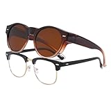 Long Keeper Polarisierte Überzieh Sonnenbrille Damen Runde Sonnenbrillen über Brillen Trendige Überbrille für Brillenträger Fahren Reisen Passen Über Sonnenbrillen (Verlauf Braun Braun)