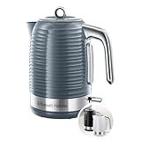 Russell Hobbs Wasserkocher [1,7l, 2400W] Inspire Grau mit hochwertiger Hochglanz-Struktur (Schnellkochfunktion, herausnehmbarer Kalkfilter, Wasserstandsanzeige, abnehmbarer Deckel) Teekocher 24363-70