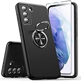 KRAFTCARE Hülle für Samsung Galaxy S21 5G(Nicht S21 FE) mit 1 Pack Panzerglas Schutzfolie, Handyhülle mit Eingebetteter 360° Grad Ring, Magnetische Schutzhülle Stoßfest Case für Samsung S21-Schwarz