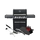 SANTOS Gasgrill S-318 Schwarz - 3 Hauptbrenner, 800 °C Grillzone - Komplettset - magnetischer Drehspieß, Silikonablage, Rostheber, Grillzange, Grillbürste, Grillhandschuhe