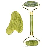 Gua Sha MassagegeräT, Jade Roller Set, Natü Rliche Jaderolle, Gesichts FüR Anti-Aging-Falten, Schlankheit Und Straffung Gesicht, Gesichtsroller Gesichtsmassage (Jade Roller Set-1)