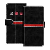 ESACMOT Leder Wallet Case Kompatibel mit Doro 1380 Horizontal Streifen Flip Cover Schutzhülle mit Kartenfach Magnetverschluss (Schwarz)