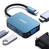 BENFEI USB C HUB 4in1,USB C Multiport-Adapter mit 4K HDMI/ 1080P VGA/ 5Gbps USB 3.0 Data Port/Typ C 60W Power Delivery, kompatibel für iPhone 15 Pro/Max MacBook Pro/Ai iPad Pro iMac Galaxy S23, Blau