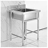 WIQUYBML Küchenspüle, Einzelbecken, gewerblich, großes Einzelbecken mit Wasserhahn und Spritzschutz, Edelstahl 304, 1 Fach, freistehend, für Bar, Restaurant, Waschküche, Garage, Außenbereich