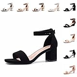 Sandaletten Damen mit Absatz Blockabsatz Absatzschuhe Riemchensandalen Sommerschuhe Schnür Heel Lack Offene Frauen Sandalen Schwarz Größe 36 EU