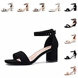 Sandaletten Damen mit Absatz Blockabsatz Absatzschuhe Riemchensandalen Sommerschuhe Schnür Heel Lack Offene Frauen Sandalen Schwarz Größe 38 EU