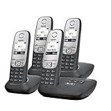 Gigaset A415A Quattro - 4 schnurlose DECT-Telefone mit Anrufbeantworter und mit Freisprechfunktion, kontrastreichen Grafik Display und leichter Bedienung, schwarz