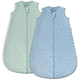 Yoofoss 2er Pack Schlafsack Baby Herbst Baumwolle 1.5 TOG Weich Babyschlafsack Neugeborene im 0-6 Monaten Perfekte für Frühling Herbst Blau und Grün