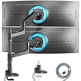 ARES WING Dual Ultrawide Heavy Duty Curved Monitorständer, passend für 43,2 - 124,2 cm, vertikale Gasfederhalterung mit USB, verstellbare Doppelhalterung für Schreibtisch, Schwarz