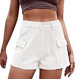 Camouflage-Shorts für Damen, stilvoll, leicht, lässig, mit Kordelzug, verstellbar, Cropped, Kampf, Yoga, Wandern, weiß, S