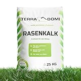 TerraDomi Rasenkalk & Gartenkalk 25kg | Beugt Moos & Pilzen vor | Zur Erhöhung des pH-Wertes saurer Böden | Für einen gesunden Rasen I Intensiviert die Düngung | Rasendünger für über 250m²