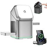 Subsistenceed 3-in-1 Wireless Charger Multi-Device Touch Pop-Up Ladestation 15 W Auto Rotation Magnetischer Ladeständer für iPhone alle Serien, AirPods Multi-Device Desk Organizer (Schwarz (Silber)
