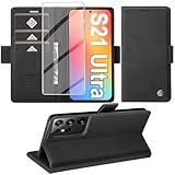 Giyer Handyhülle für Samsung Galaxy S21 Ultra Hülle Standfunktion Kartenfach Wallet Premium Leder Schutzhülle Flip Case Cover Klapphülle Galaxy S21 Ultra 5G 6.8 Zoll (Schwarz)