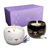 iubihome - 2er Set Kerzen Deko in Katzenform, Duftkerzen Geschenkset im Keramikglas, Frauen oder Deko Wohnzimmer
