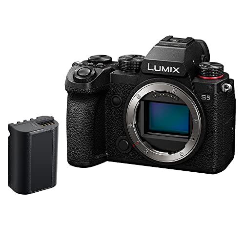 Panasonic LUMIX S DC-S5 Vollformat Kamera (4K, L-Mount Bajonett, 24,2 Megapixel Sensor, V-Log, Staub- und spritzwassergeschützt) mit Extra-Akku DMW-BLK22, schwarz