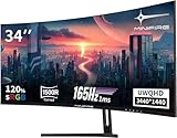 Minifire 34' UWQHD Curved Gaming Monitor 165Hz(DP),3440 x 1440,Curved 1500R,1 ms(MPRT),100Hz(HDMI), AMD FreeSync,VA Panel,2xHDMI 2.1(TMDS)/1xDP 1.4 Ports(MFG34C5Q DP-Kabel im Lieferumfang enthalten)